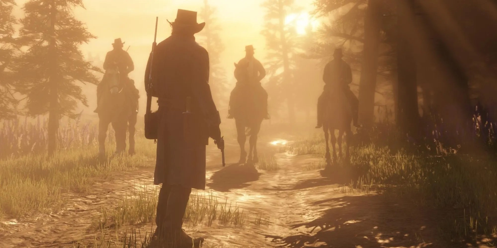 Red Dead Redemption 2 An outlaw faces down three men on horses