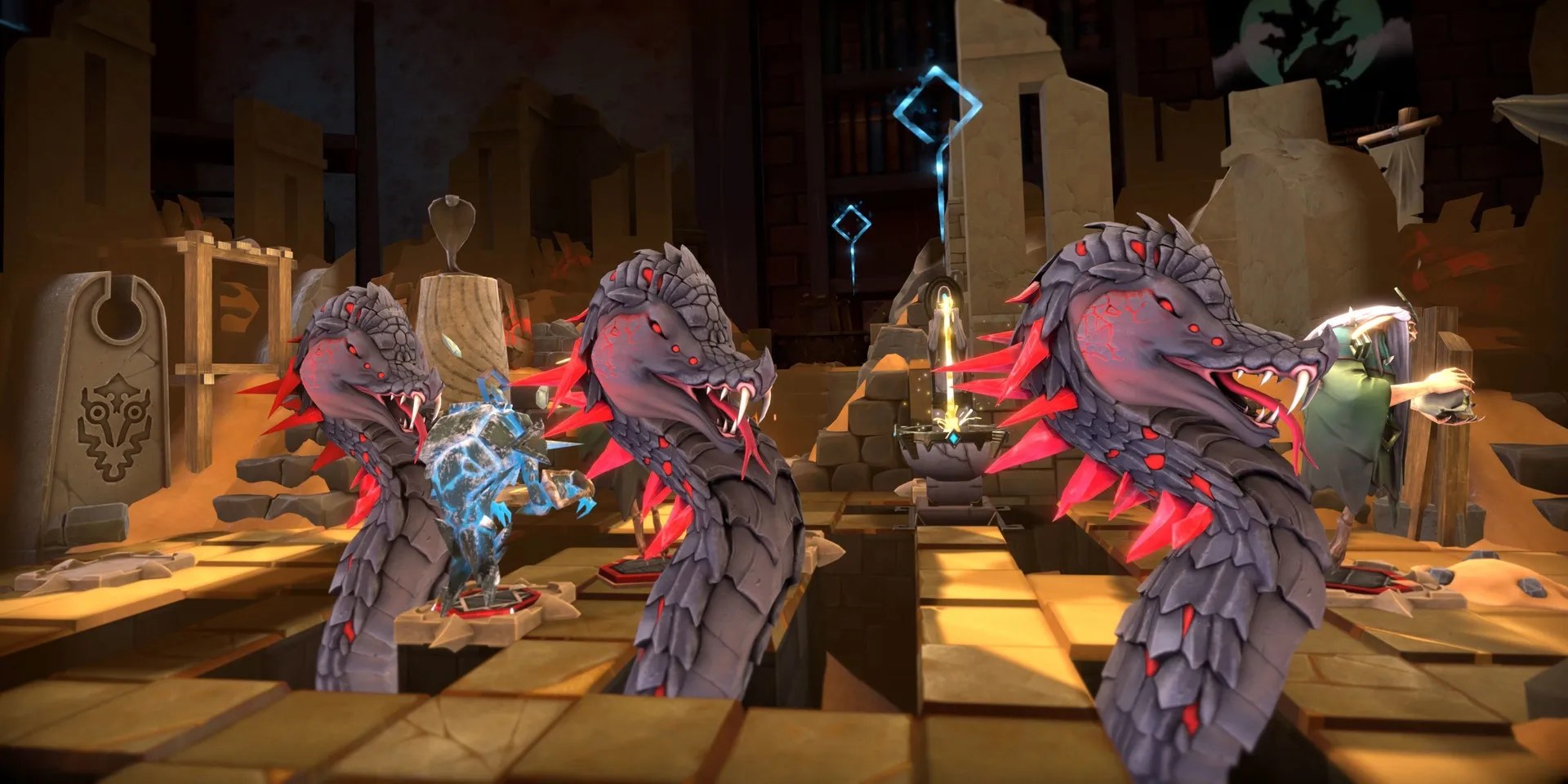 Pieces on the board in Demeo