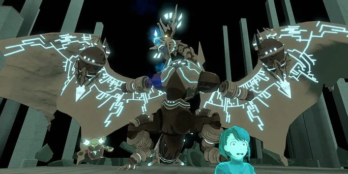 A woman running away scared from a monster in Runismagus