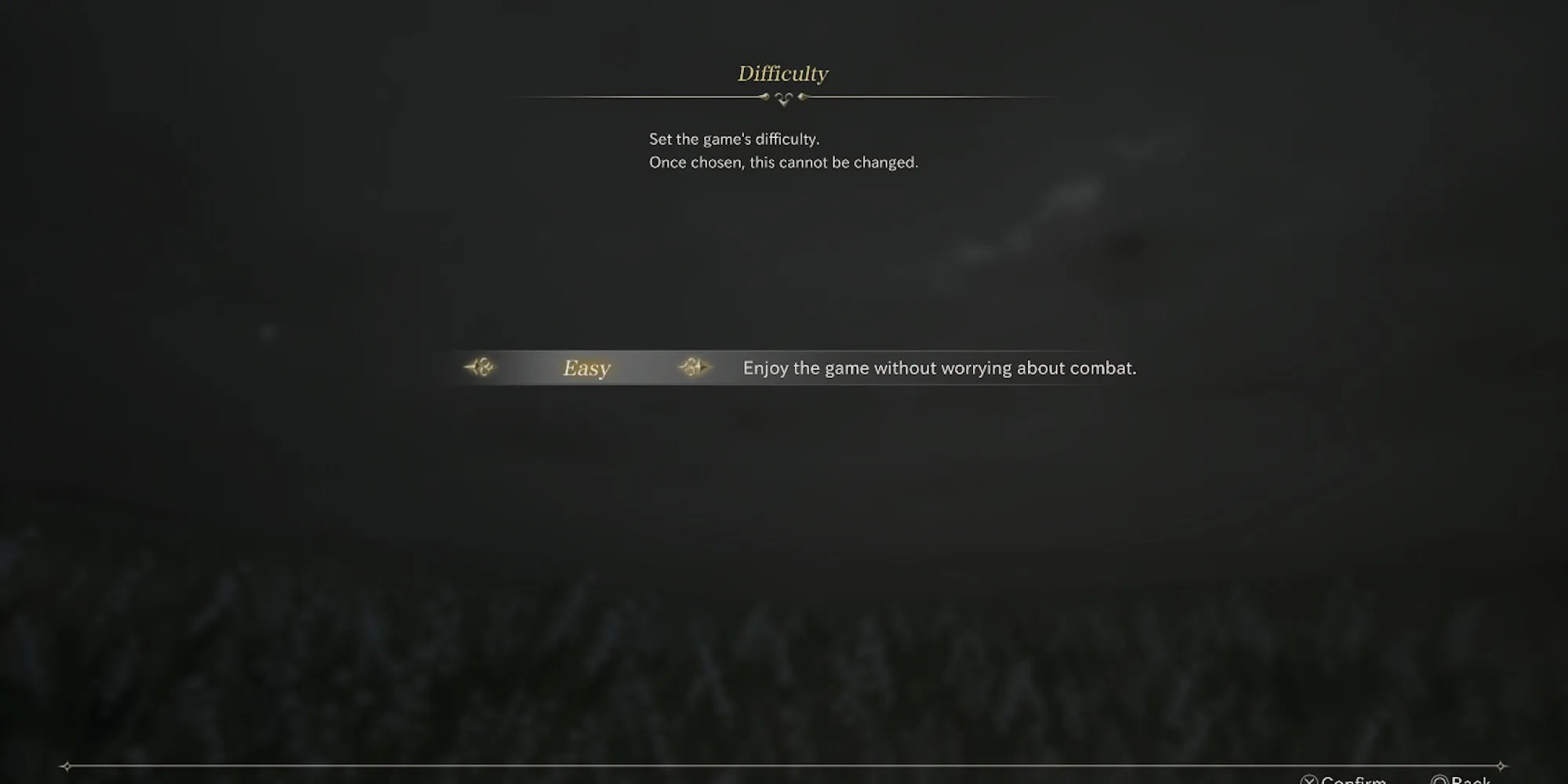 The difficulty menu in Valkyrie Elysium