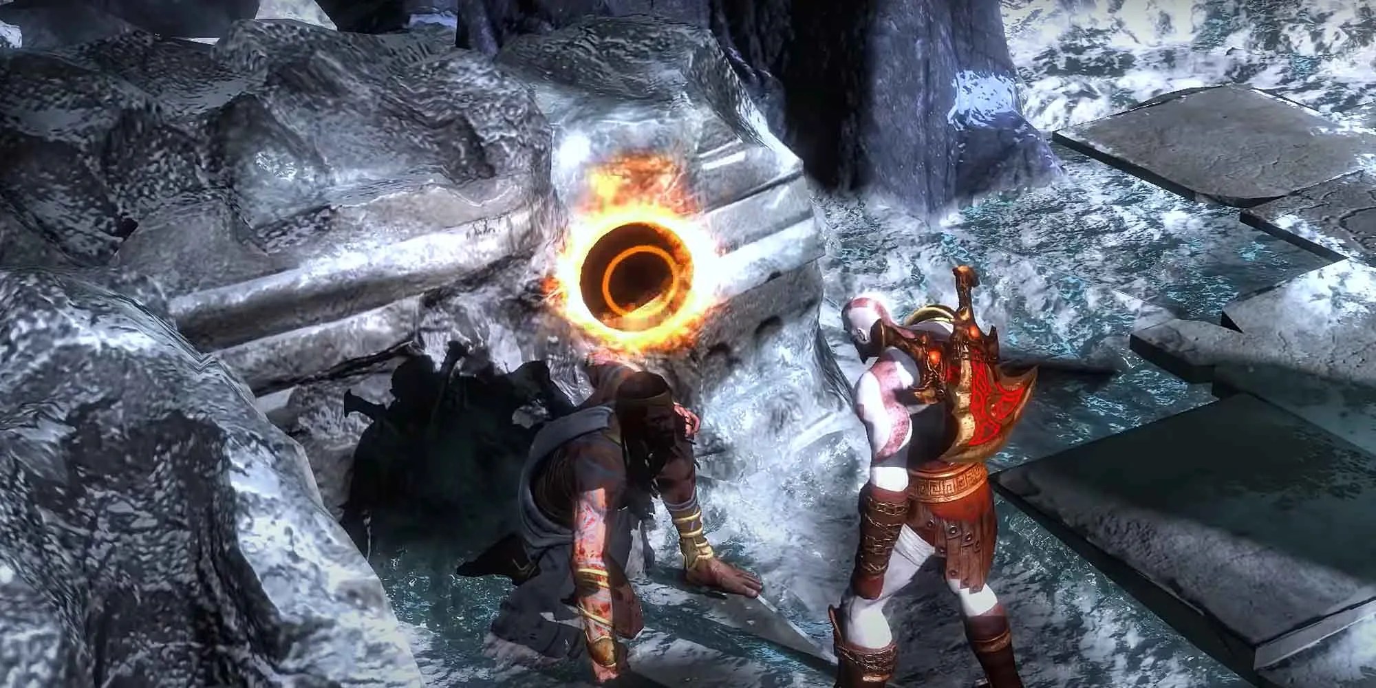 Punishing a defeated Poseidon in God of War 3