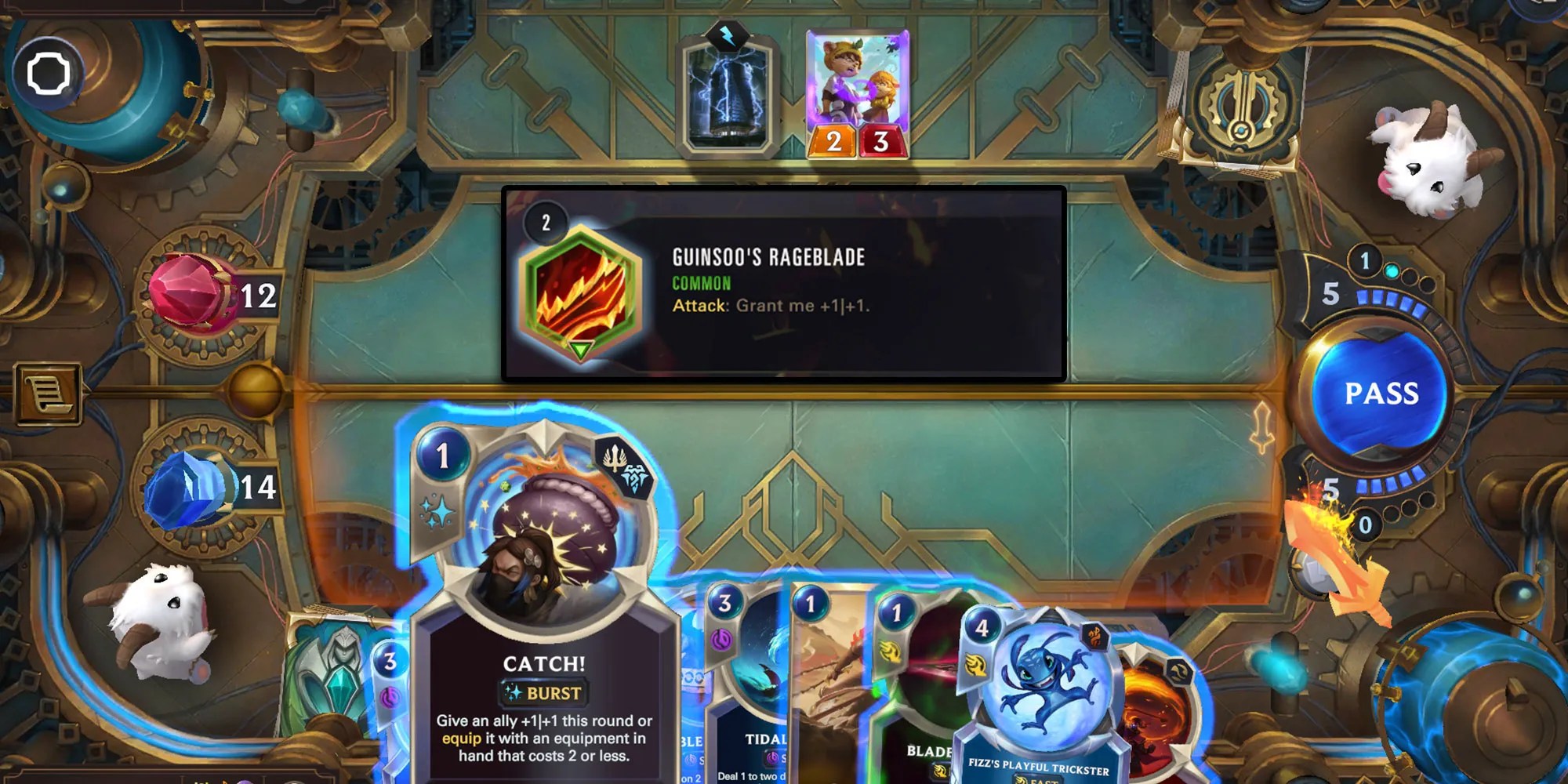 Legends Of Runeterra - Guinsoo Rageblade On Image Of Jax Player Using Catch Card To get another plus 1 bonus
