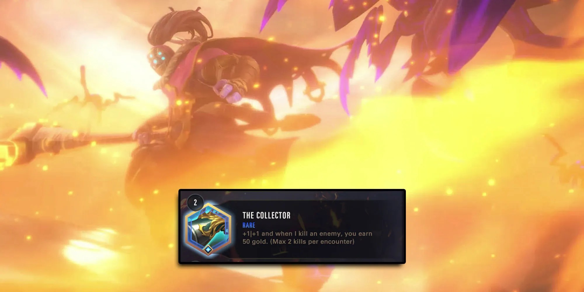 Legends Of Runeterra - The Collector Relic On Top Of Image From Jax Level Up Animation
