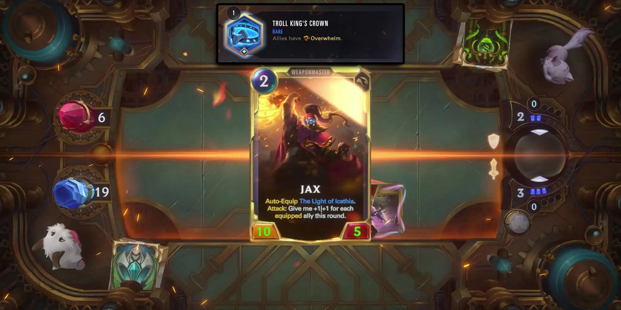 Legends Of Runeterra - Troll Kings Crown Relic On Image Of Jax Leveling Up In-Game