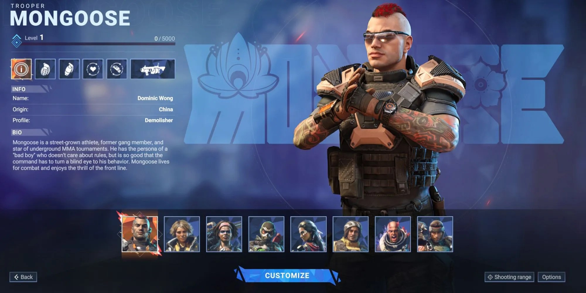 The Trooper specialist character Mongoose from Shatterline