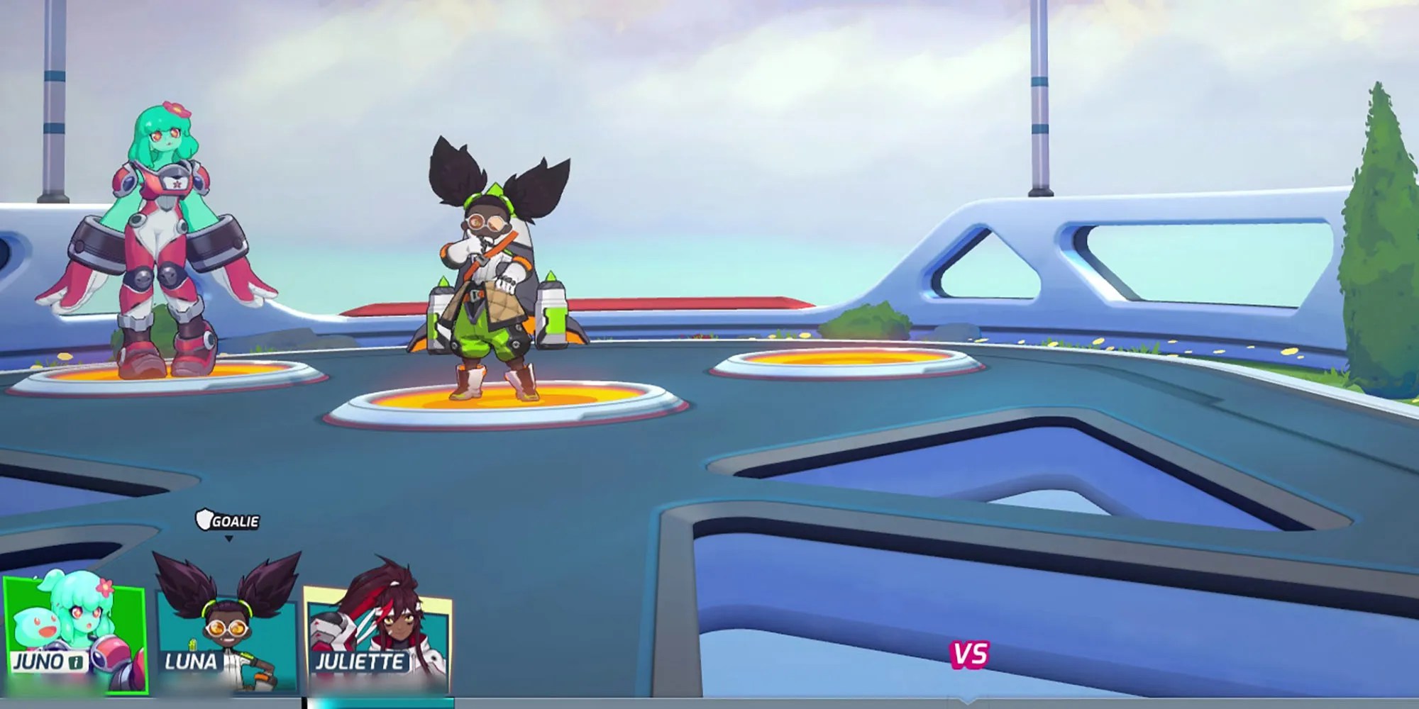 Omega Strikers - Two out of three teammates with selected characters