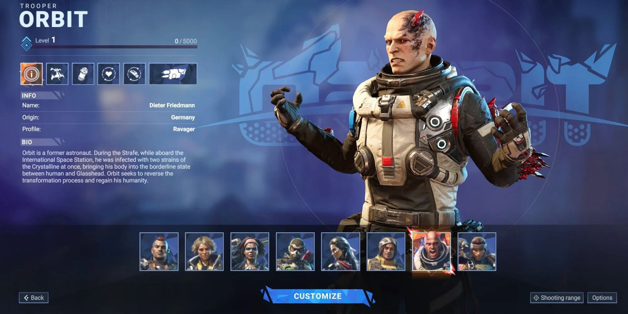 The Trooper specialist character Orbit from Shatterline