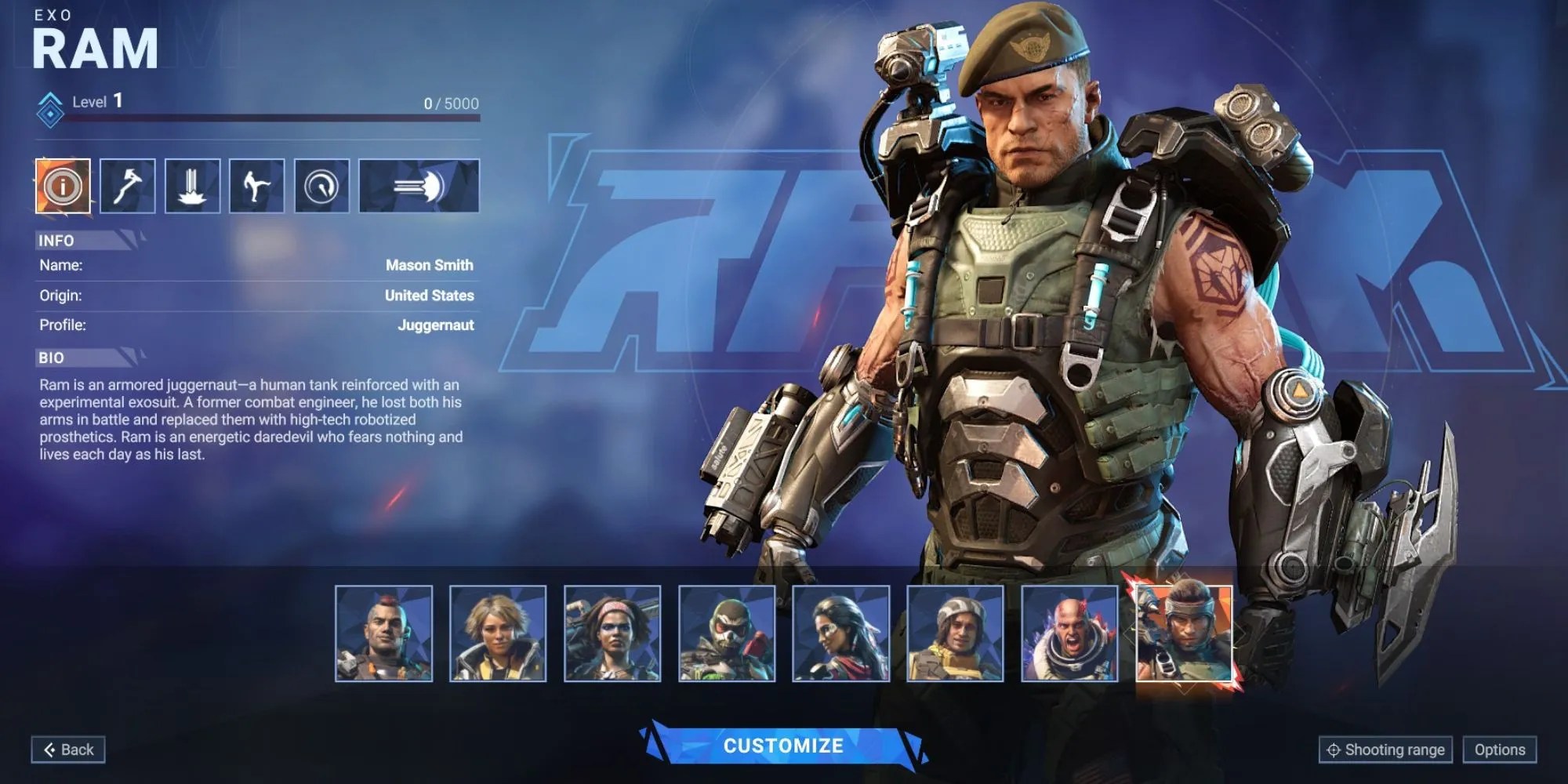 The Exo specialist character called Ram in Shatterline