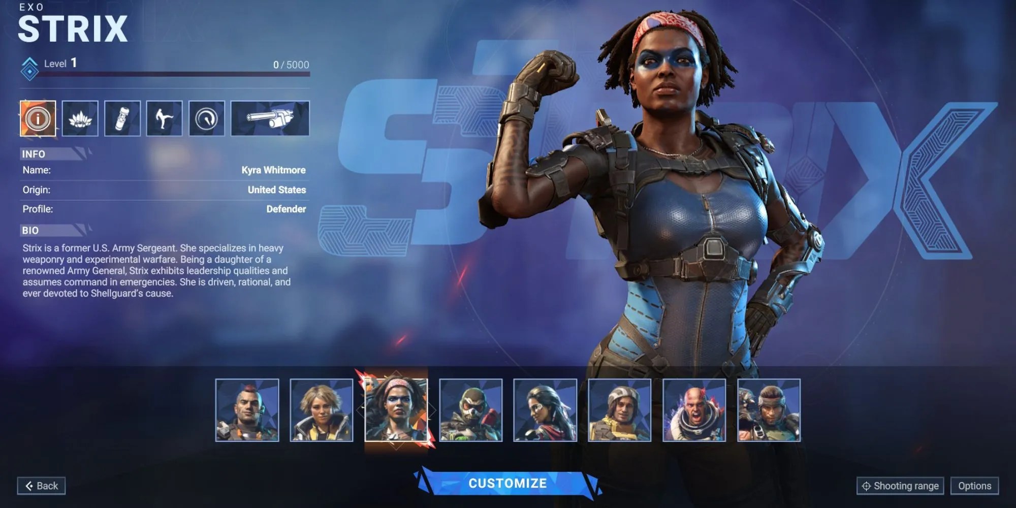 The Exo specialist character Strix in Shatterline