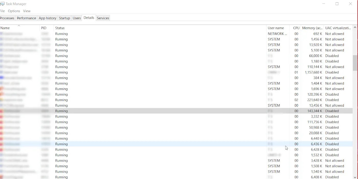 Windows Task Manager, with the &ldquo;details&rdquo; panel open. Image Source: Terrence Smith