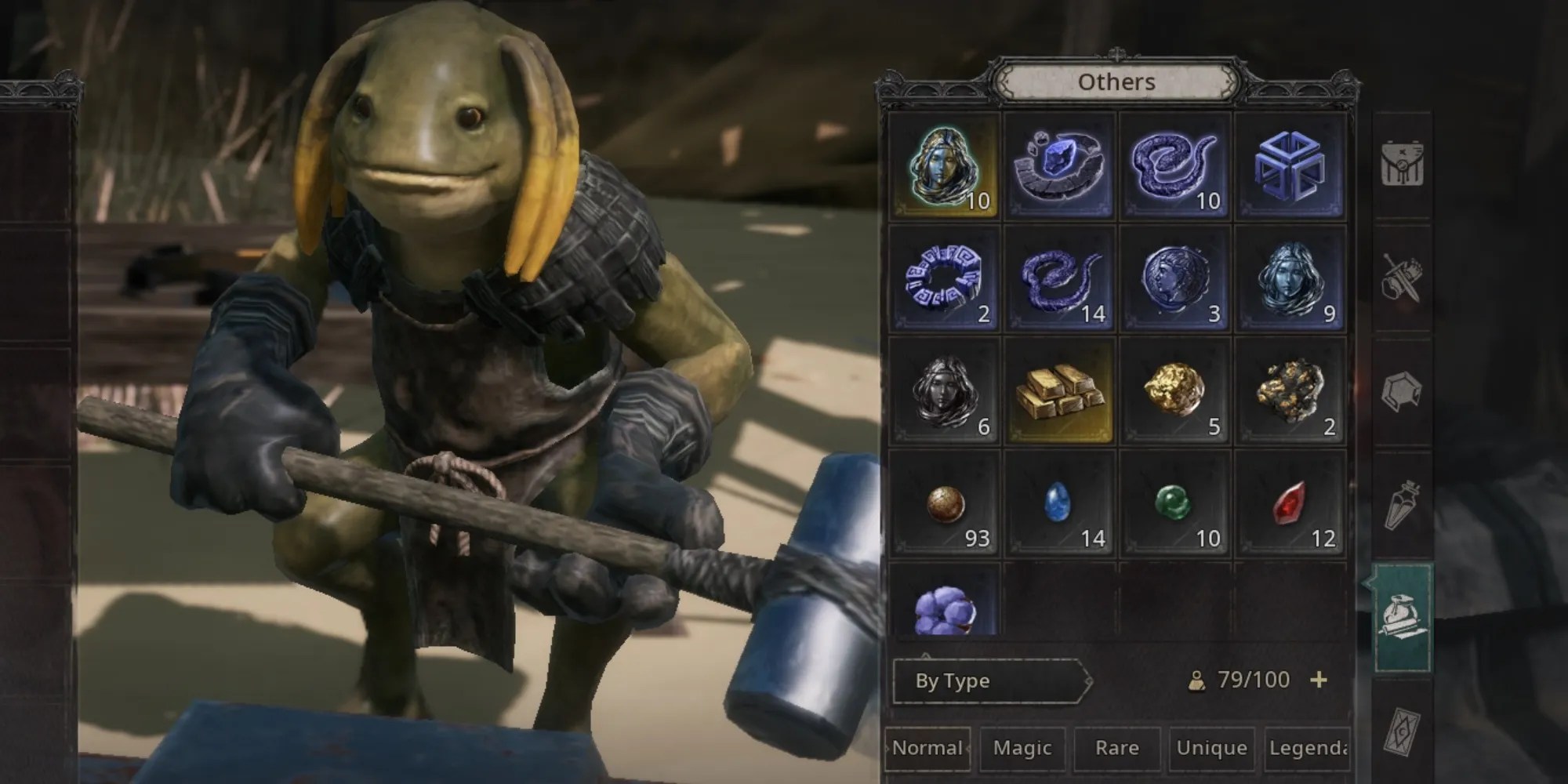 Common items in the sell screen at the blacksmith in Undecember