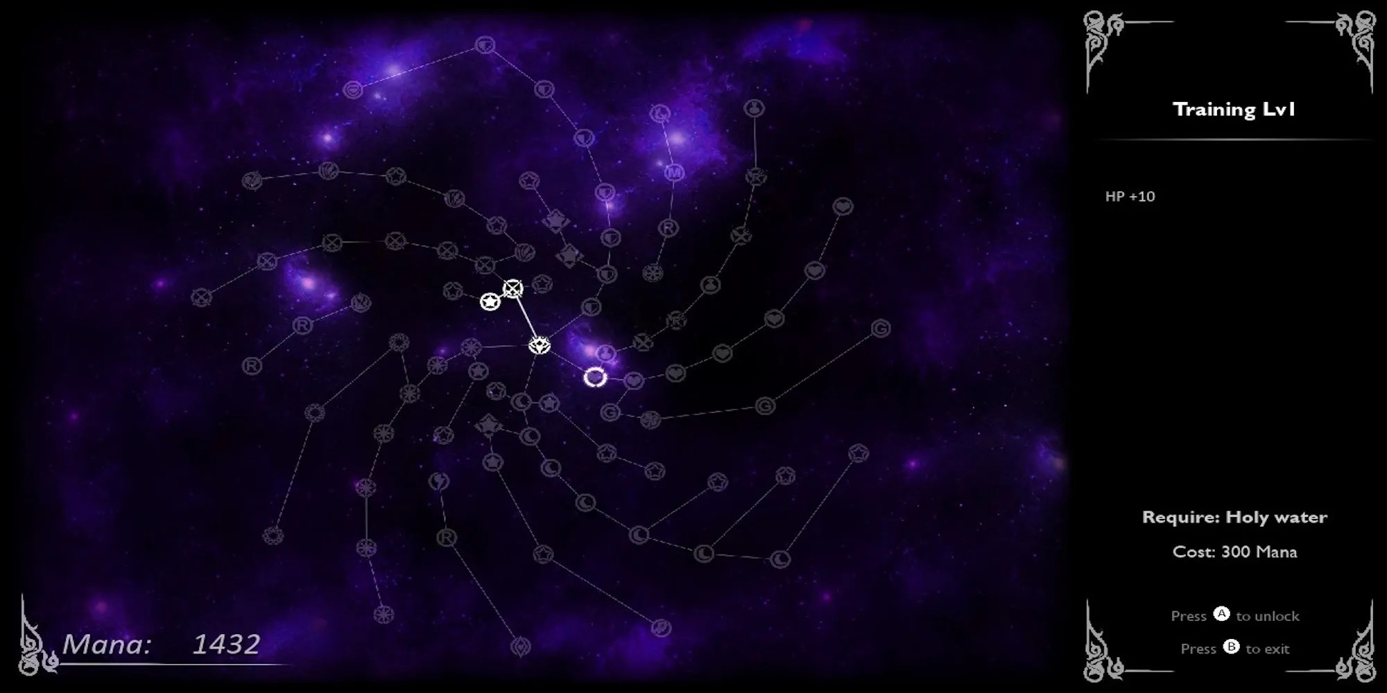 The upgrade menu in Sword of the Vagrant