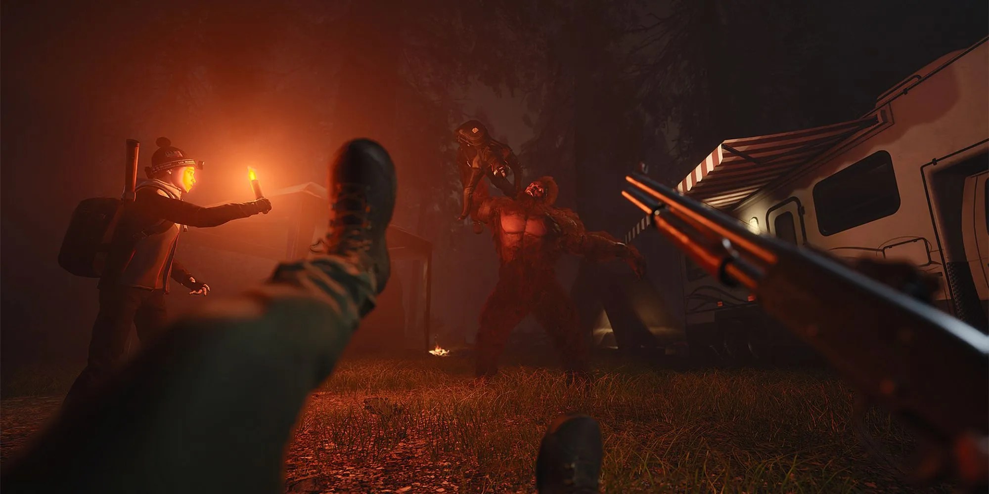 A player being attacked by bigfoot while their friends watch defenceless in Bigfoot