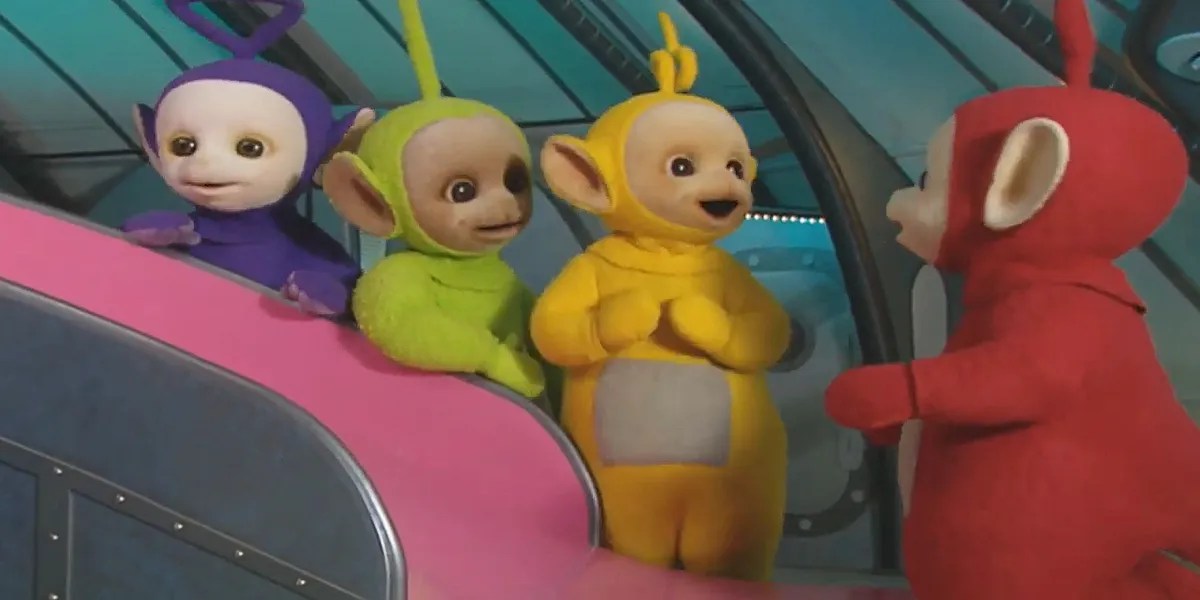All four Teletubbies inside the Tubbytronic Superdome in the original series