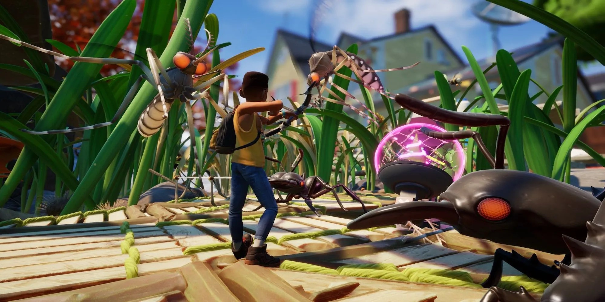 Fighting enemies in Grounded