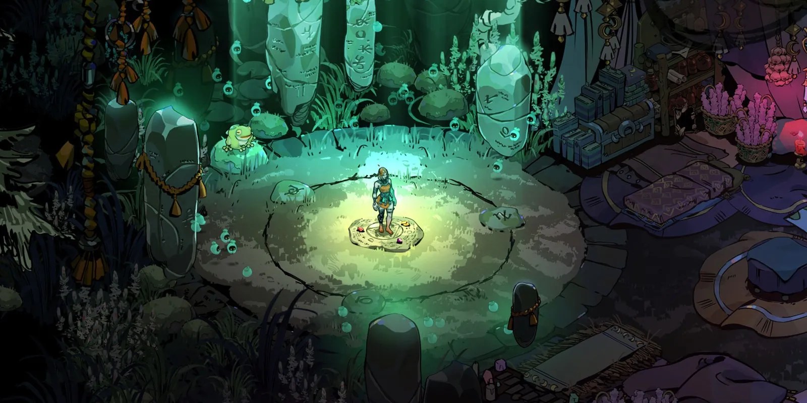 hades 2 character interacting with shrine