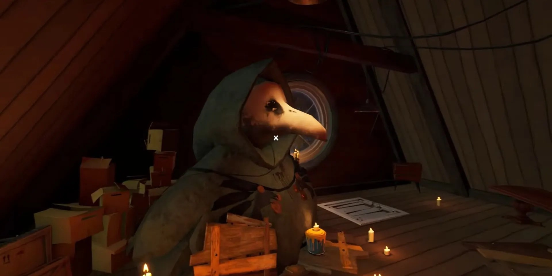 a screenshot form Hello Neighbor 2 showing the top half of the statue inside Mr. Peterson&rsquo;s house