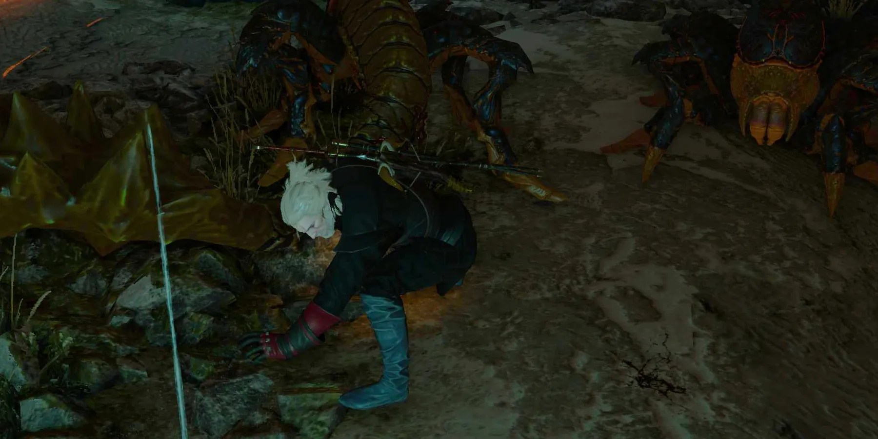 Witcher 3 Geralt attacked by monsters in the cave