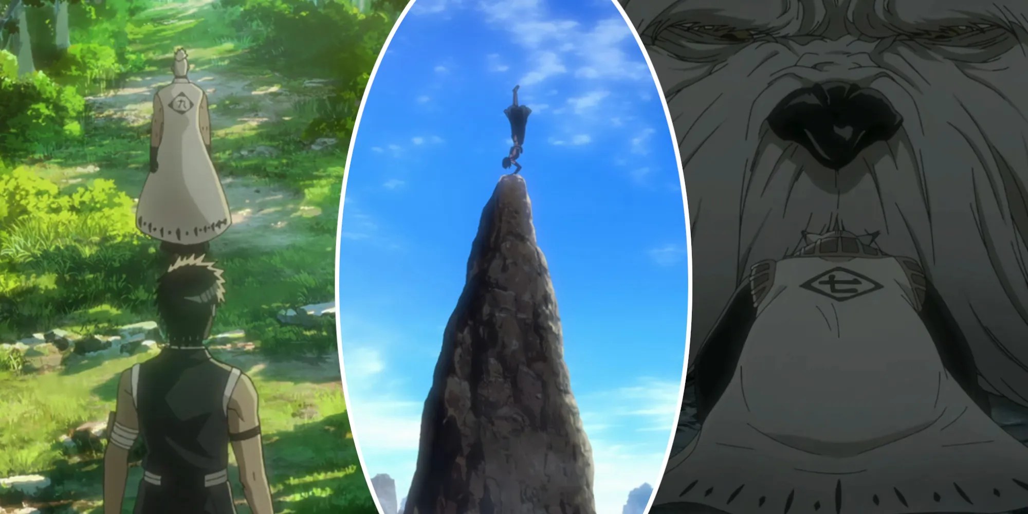 Bleach Best Moments in the Thousand Year Blood War Captains without Bankai Kensei Muguruma with Hisagi, Soifon, and Sajin Komamura