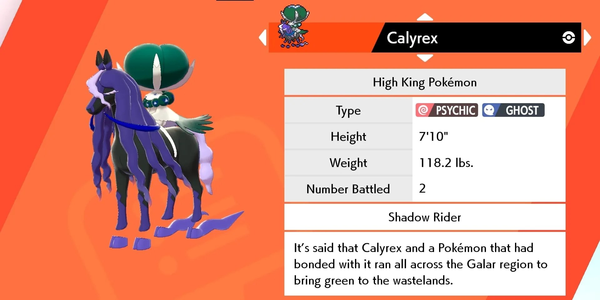 Calyrex Shadow Pokedex
