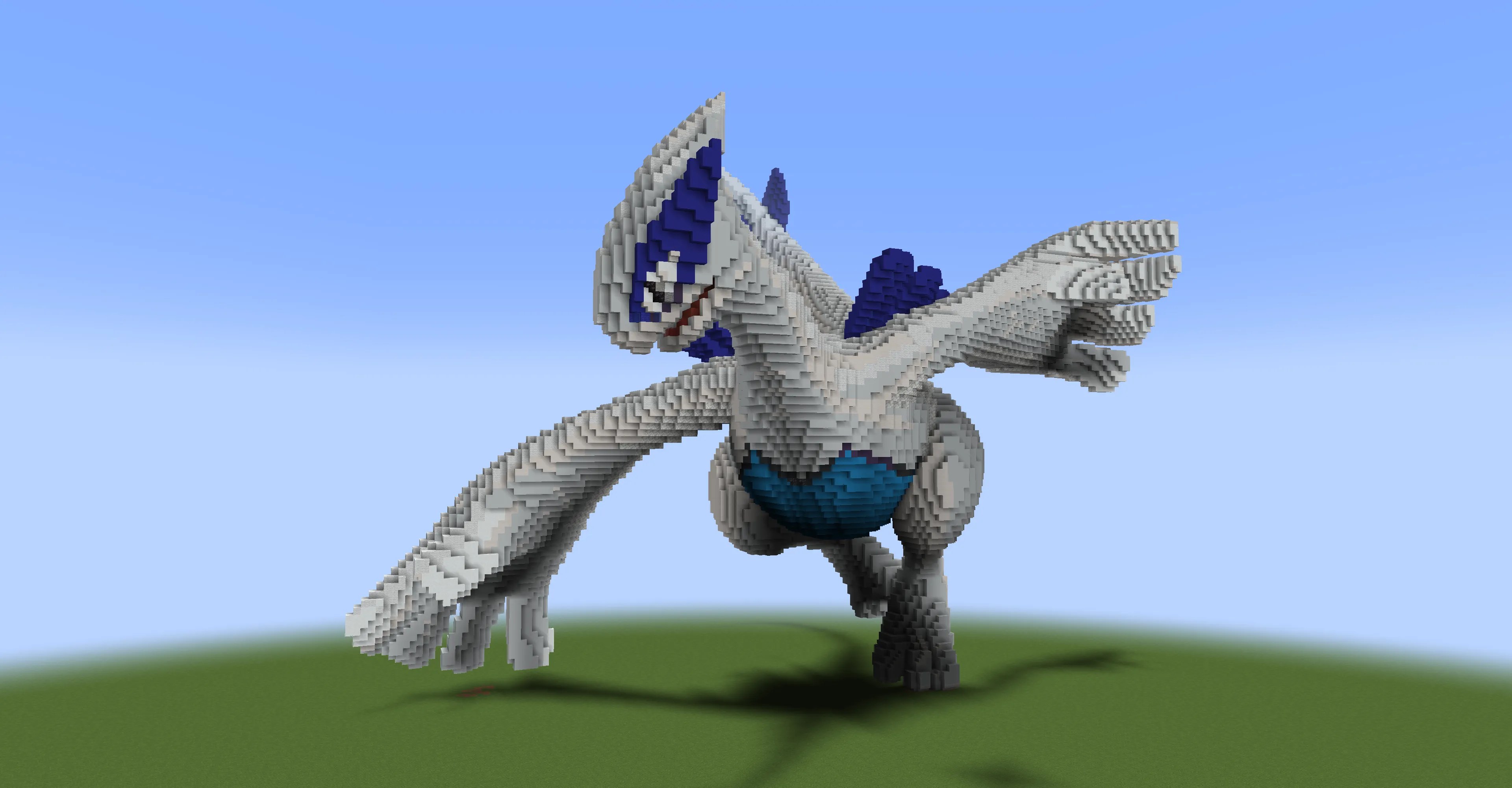 Pokemon Fan Designs Incredible Lugia Statue in Minecraft