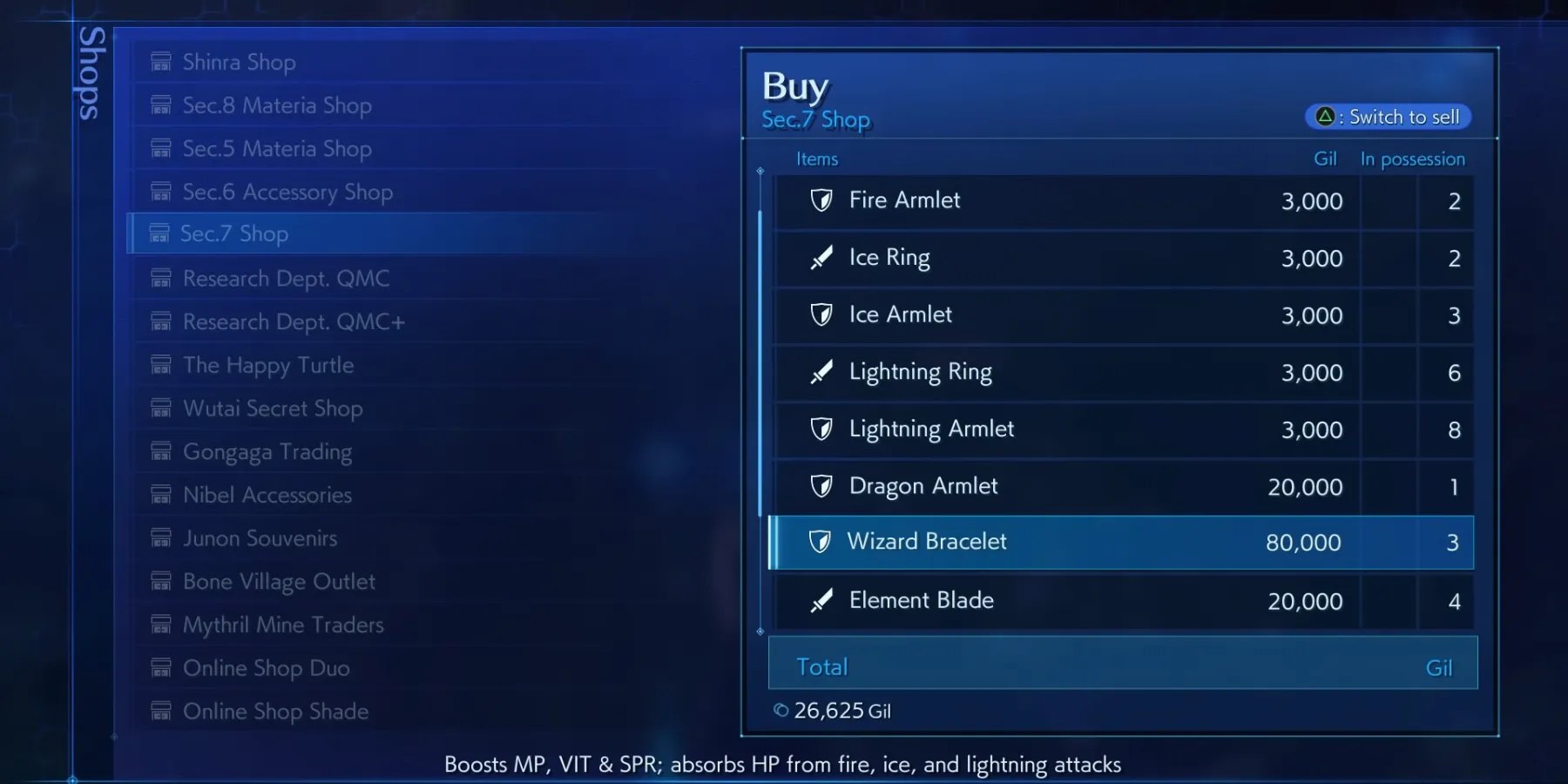 Wizard Bracelet Accessory in Crisis Core: Final Fantasy 7 Reunion