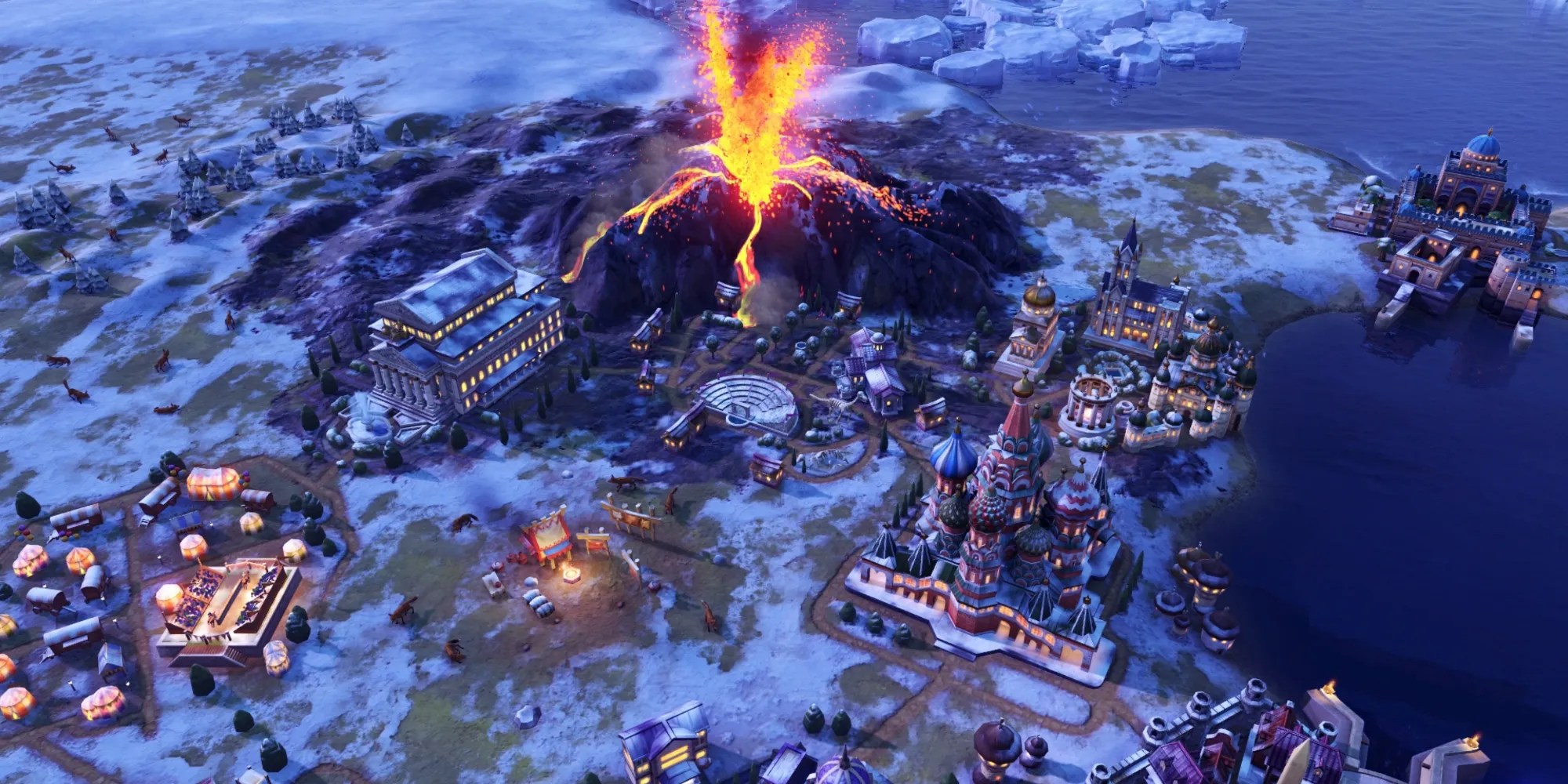 Erupting volcano in a player&rsquo;s empire