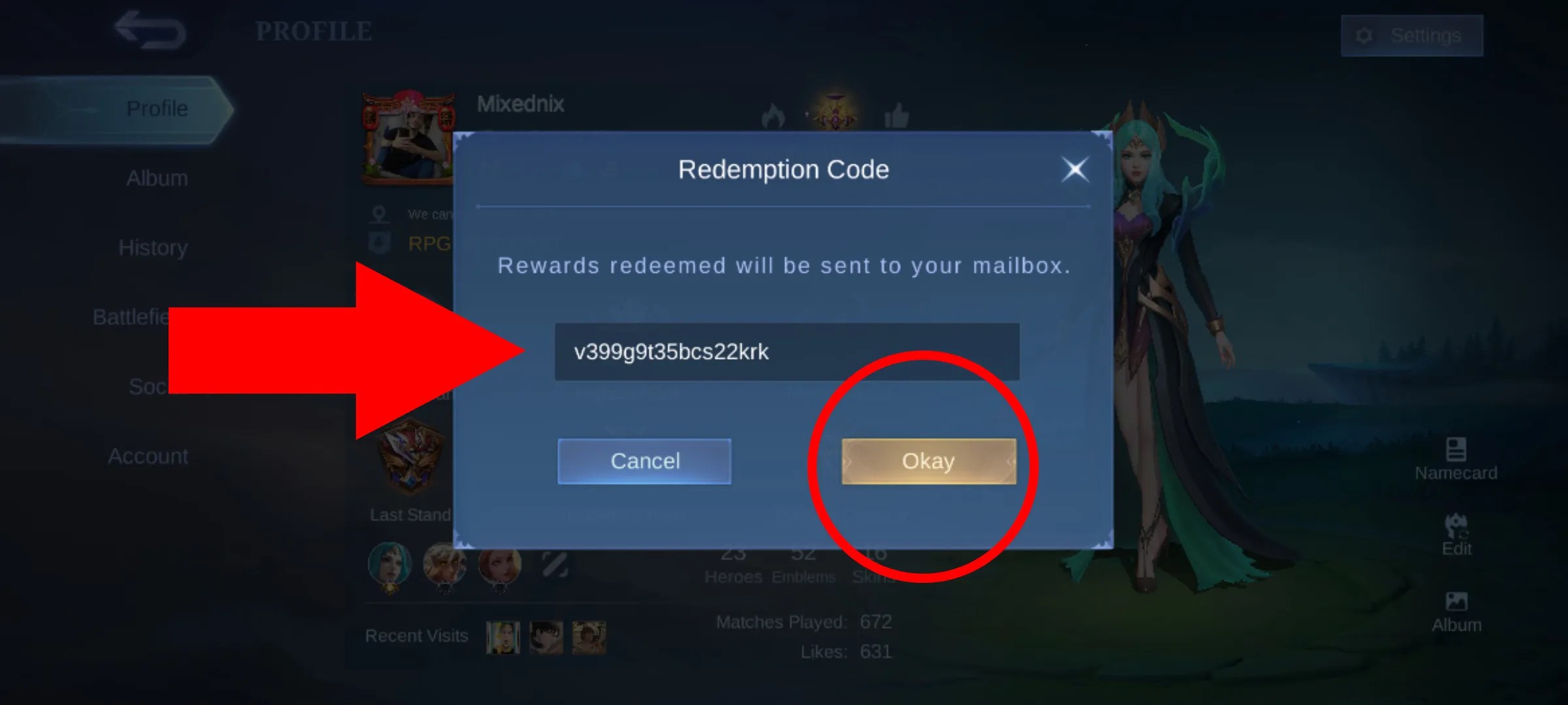 image showing how to redeem redemption codes in mobile legends bang bang.