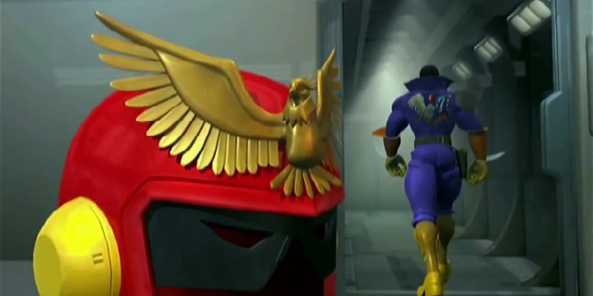 Captain Falcon walking from his helmet