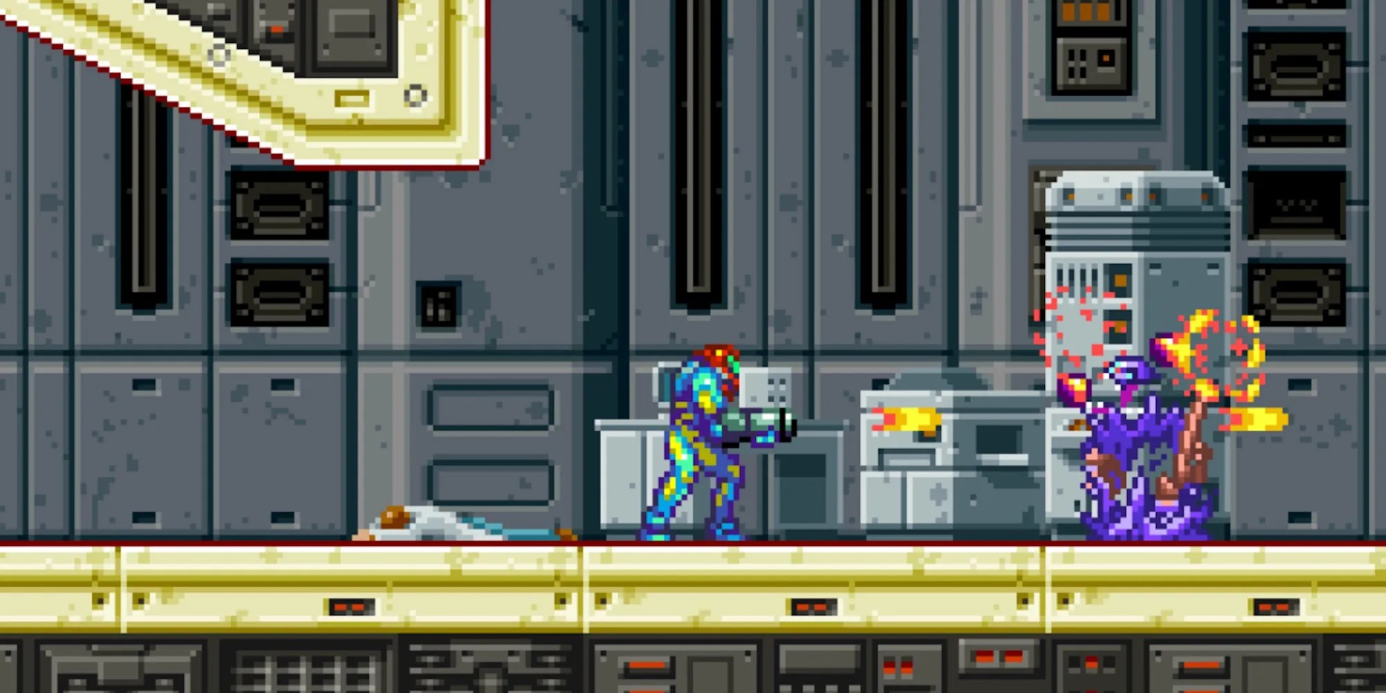 Fighting enemies in Metroid Fusion