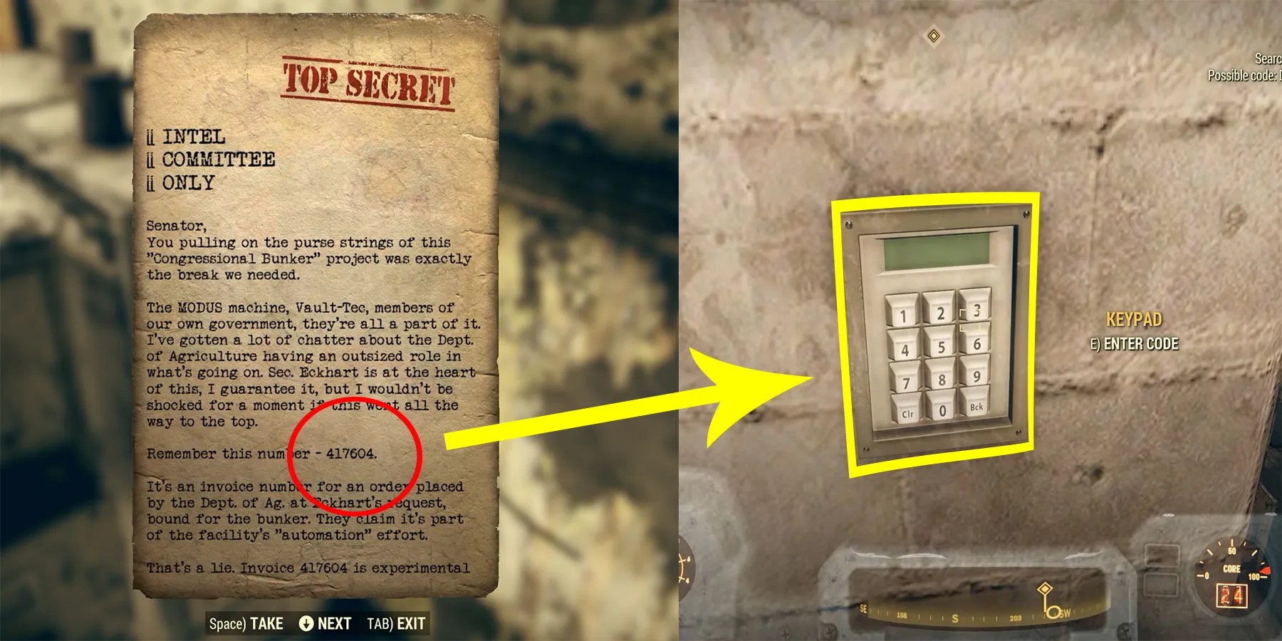 image showing how to solve the keypad puzzle in the bunker buster mission.