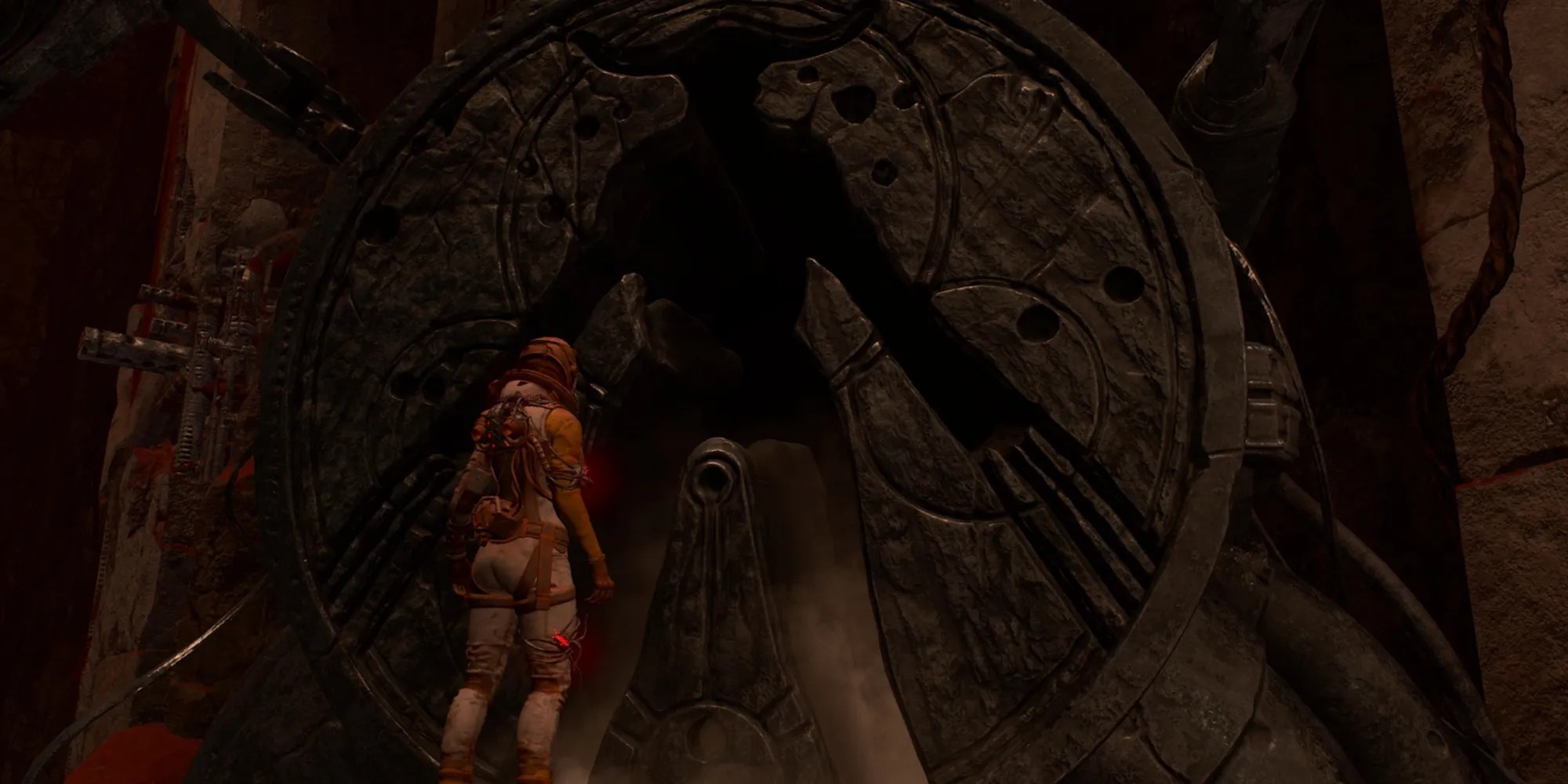 Selene standing next to a Reconstructor in Returnal.