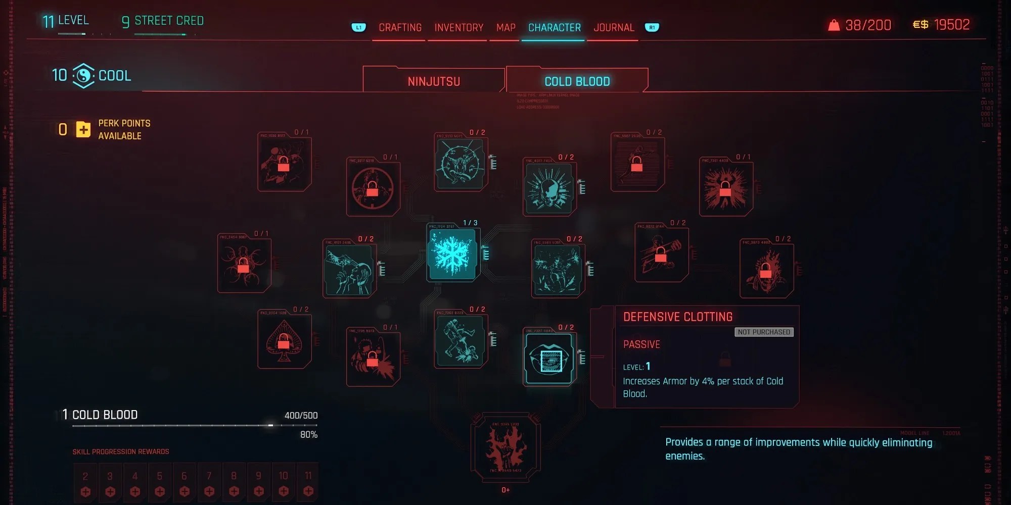 the defensive clotting perk in the cold blooded skill tree