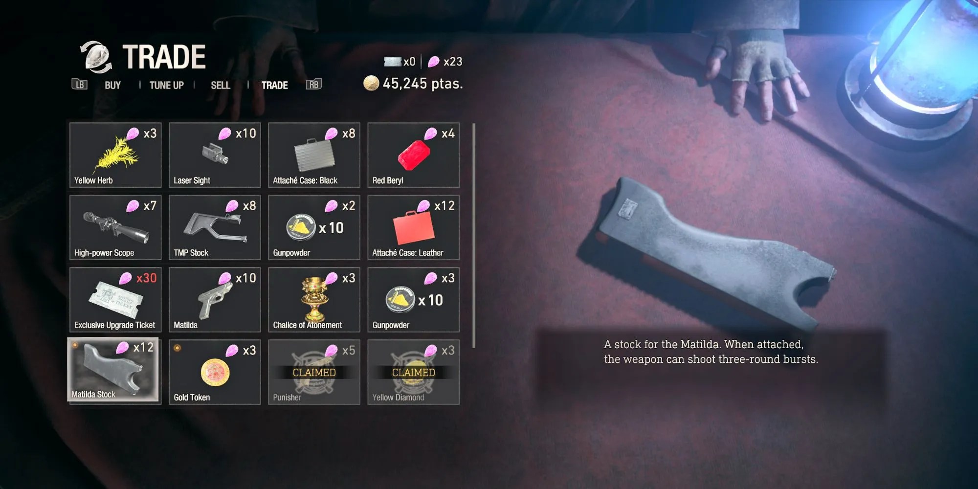 image showing the matilda stock weapon attachment in the re4 remake.