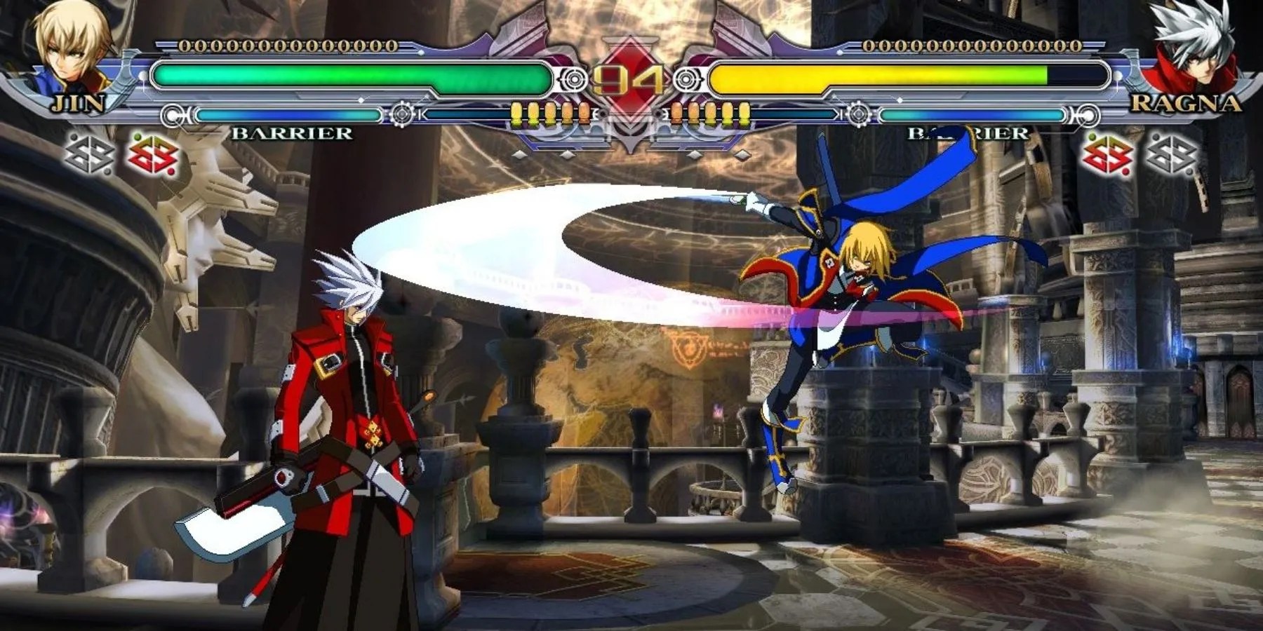 Jin Kisaragi battling Ragna the Bloodedge