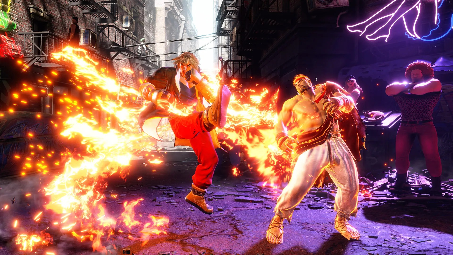Ken smashes Ryu in battle