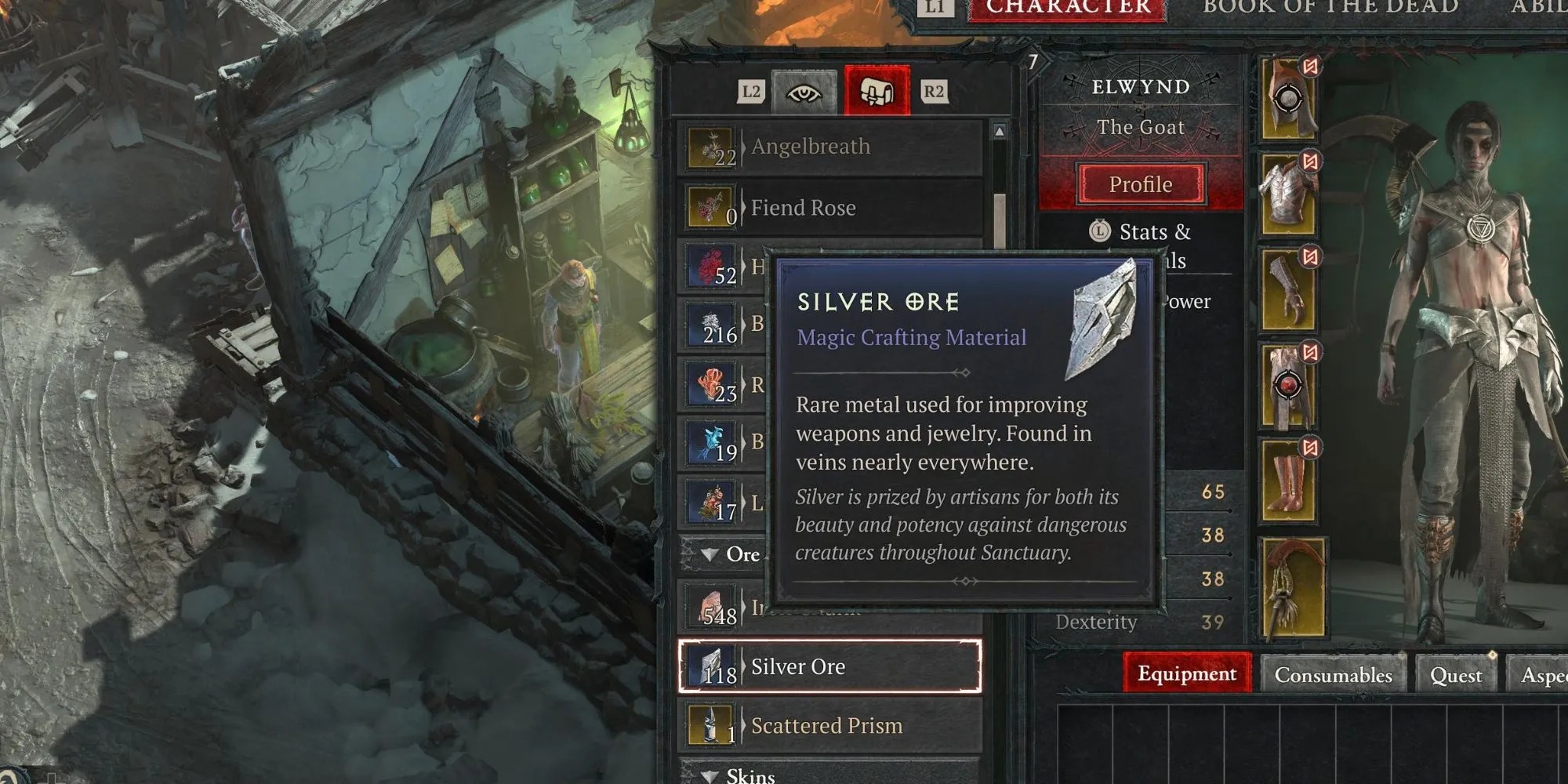 The player looking at Silver Ore in Diablo 4