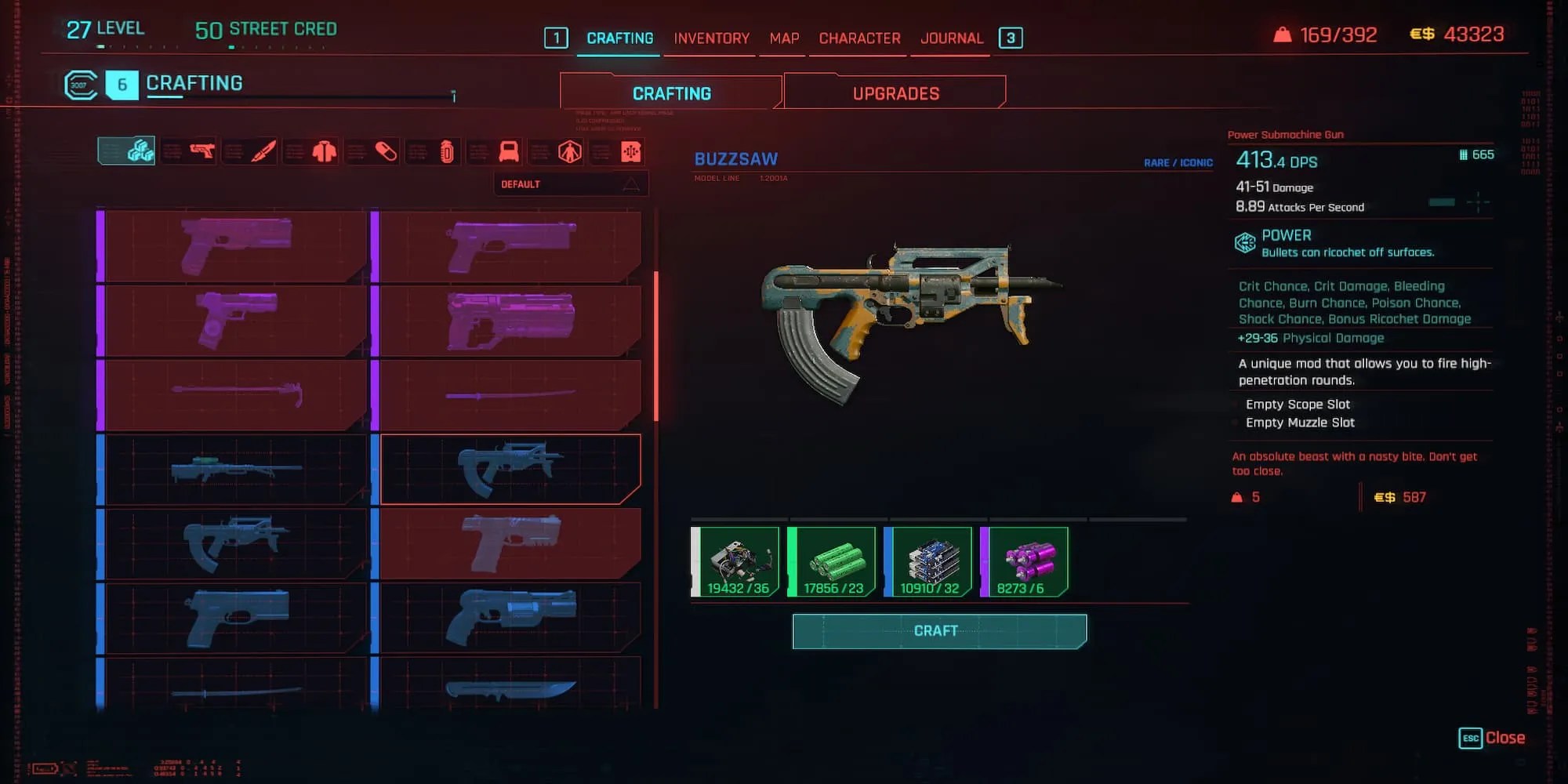 Cyberpunk 2077&rsquo;s Crafting Screen
