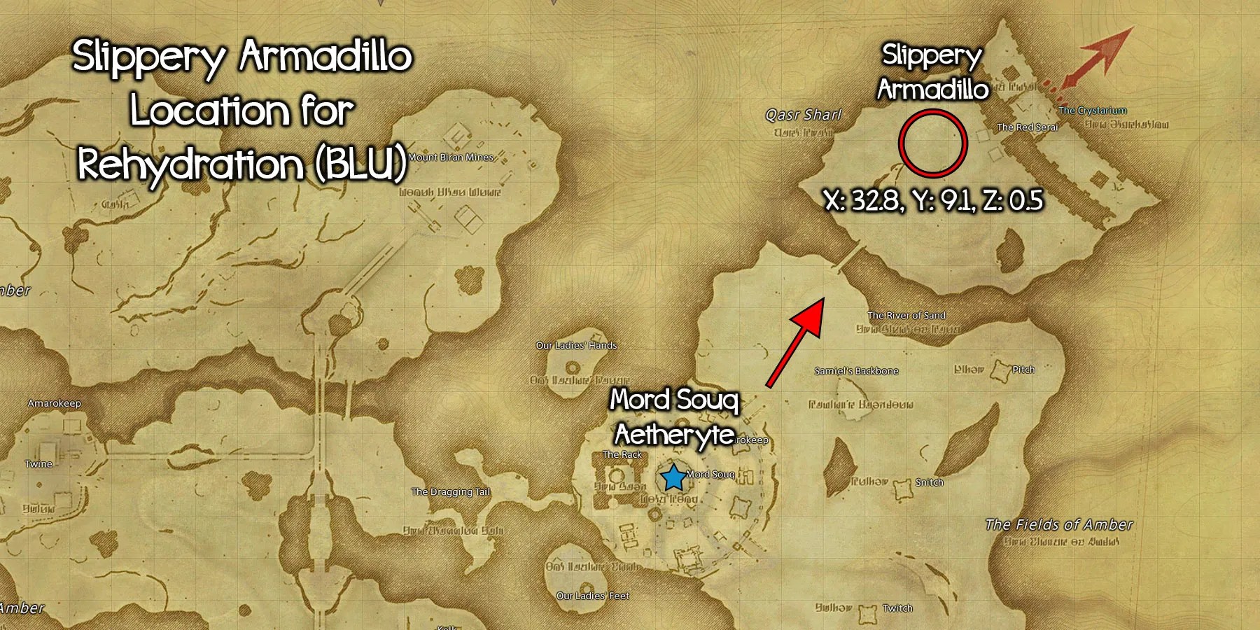 Slippery Armadillo location in Final Fantasy XIV.
