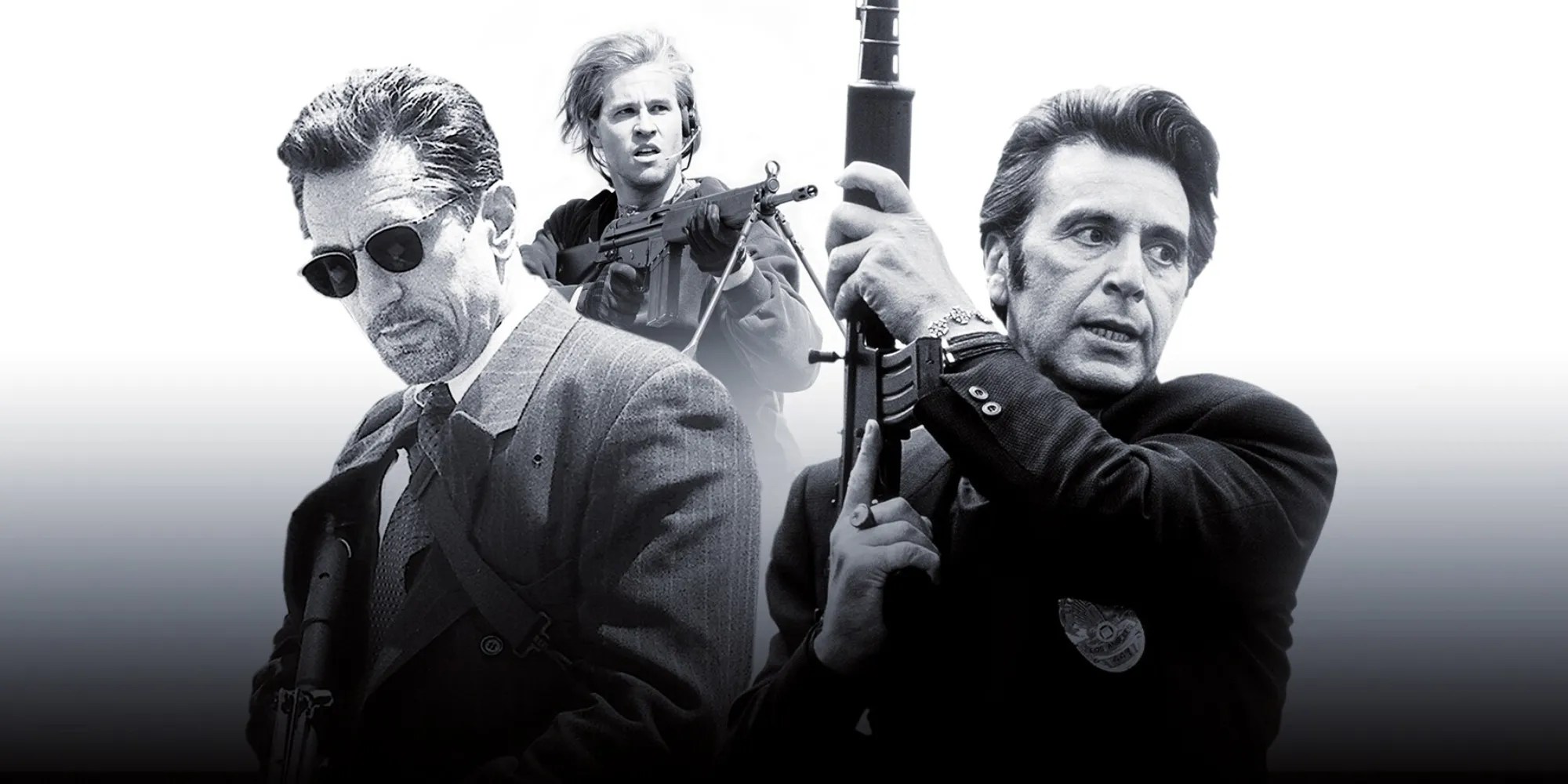 Neil McCauley, Frank Hanna and Chris holding guns during shootout