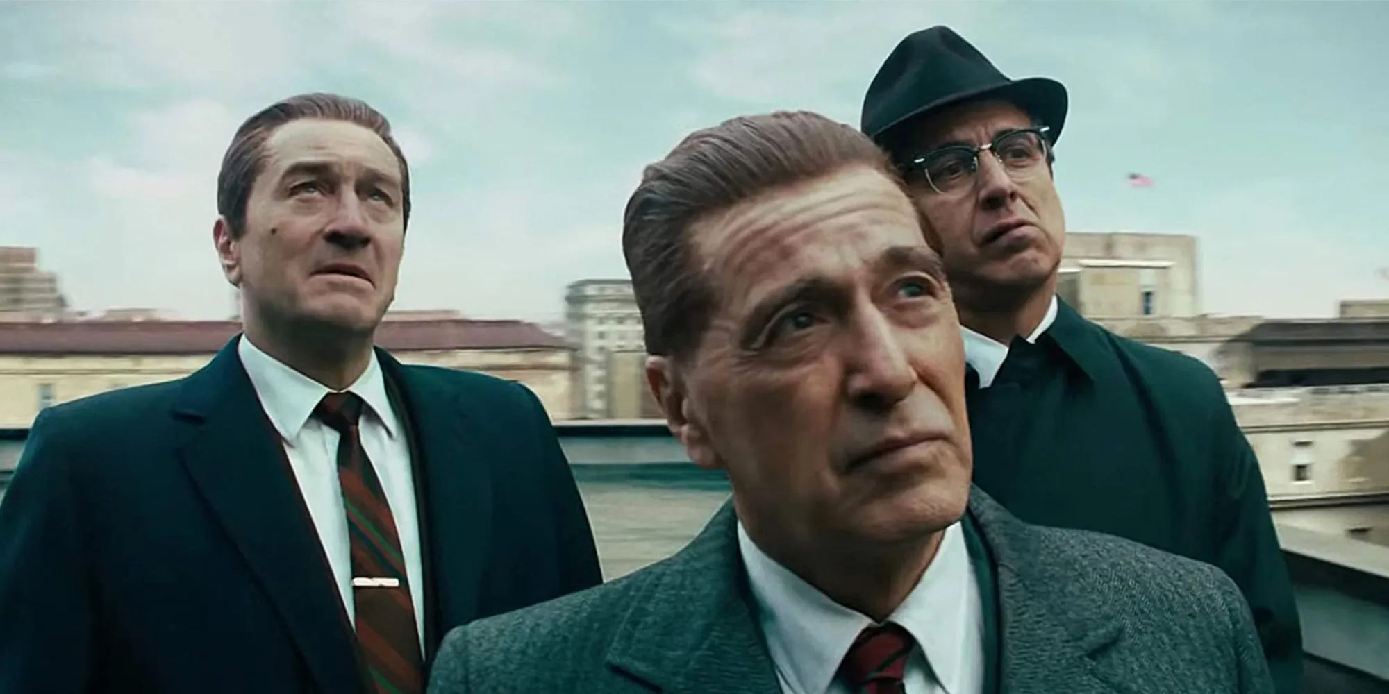 Hoffa, Sheeran, Bill Bufalino staring up in the air