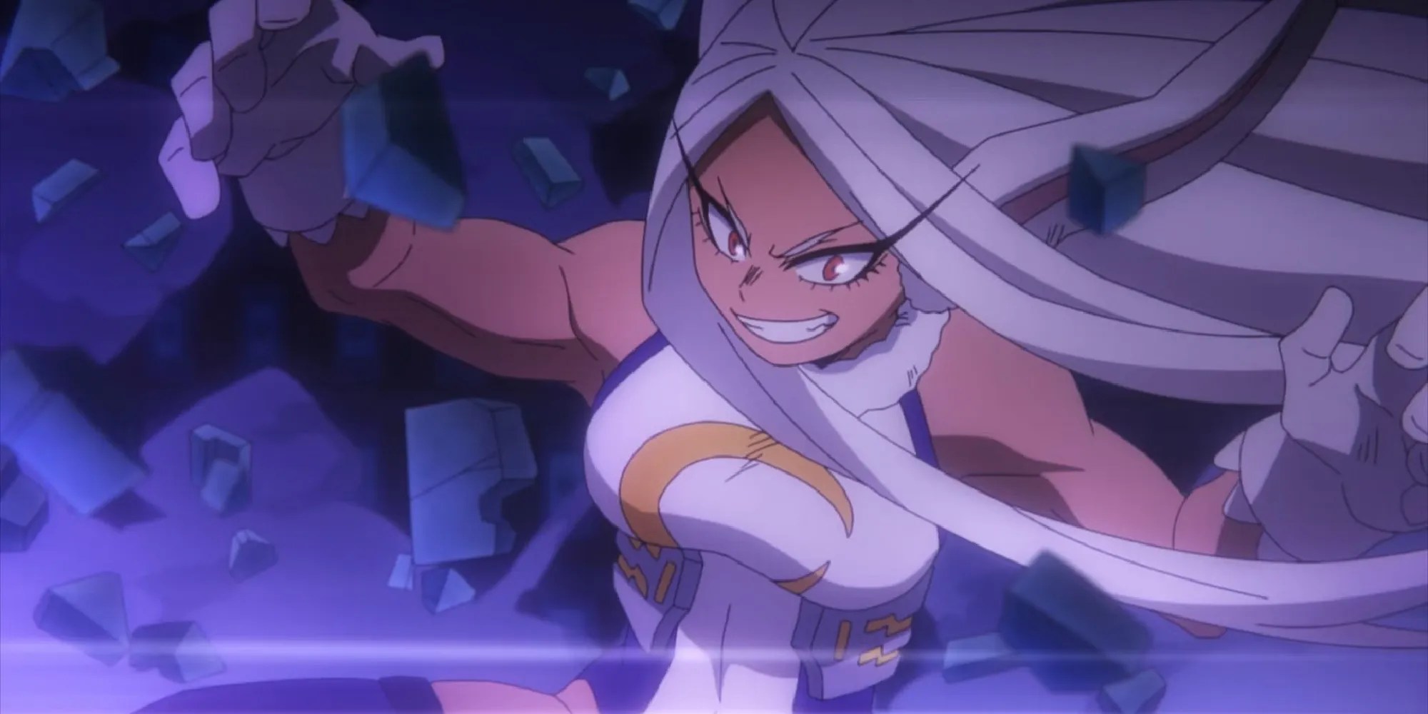 Mirko Smiling While Breaking Through A Wall In My Hero Academia