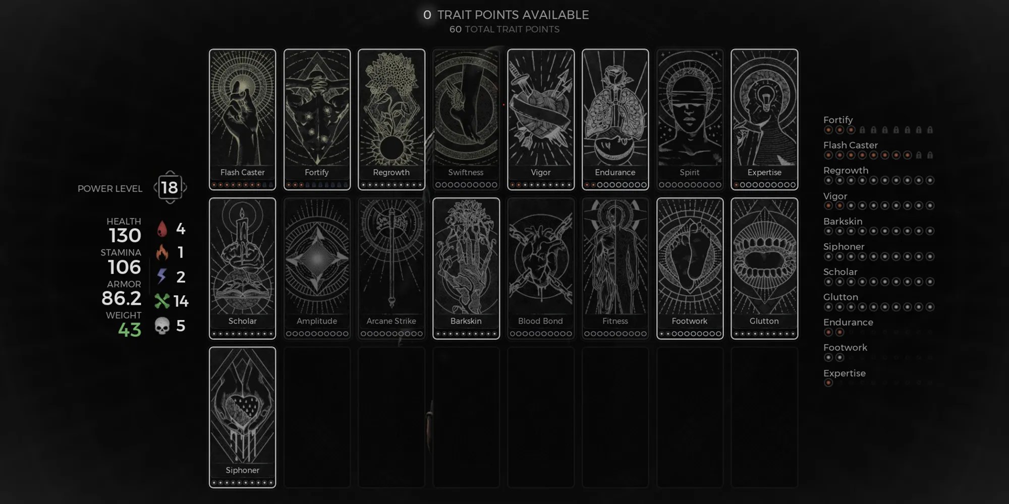 remnant 2 traits menu