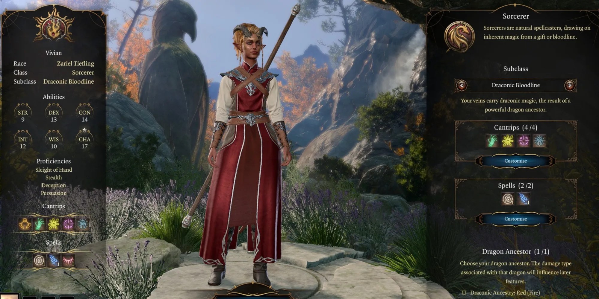 sorcerer character creation screen baldur&rsquo;s gate three