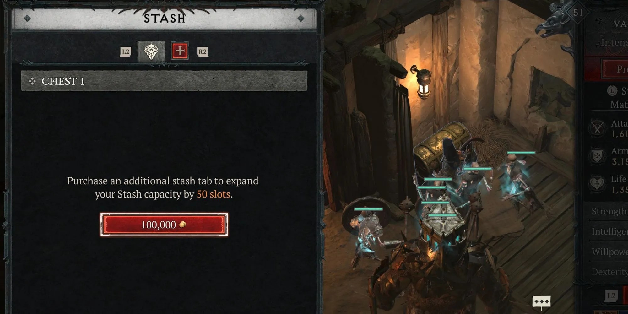 A player upgrading their Stash in Diablo 4