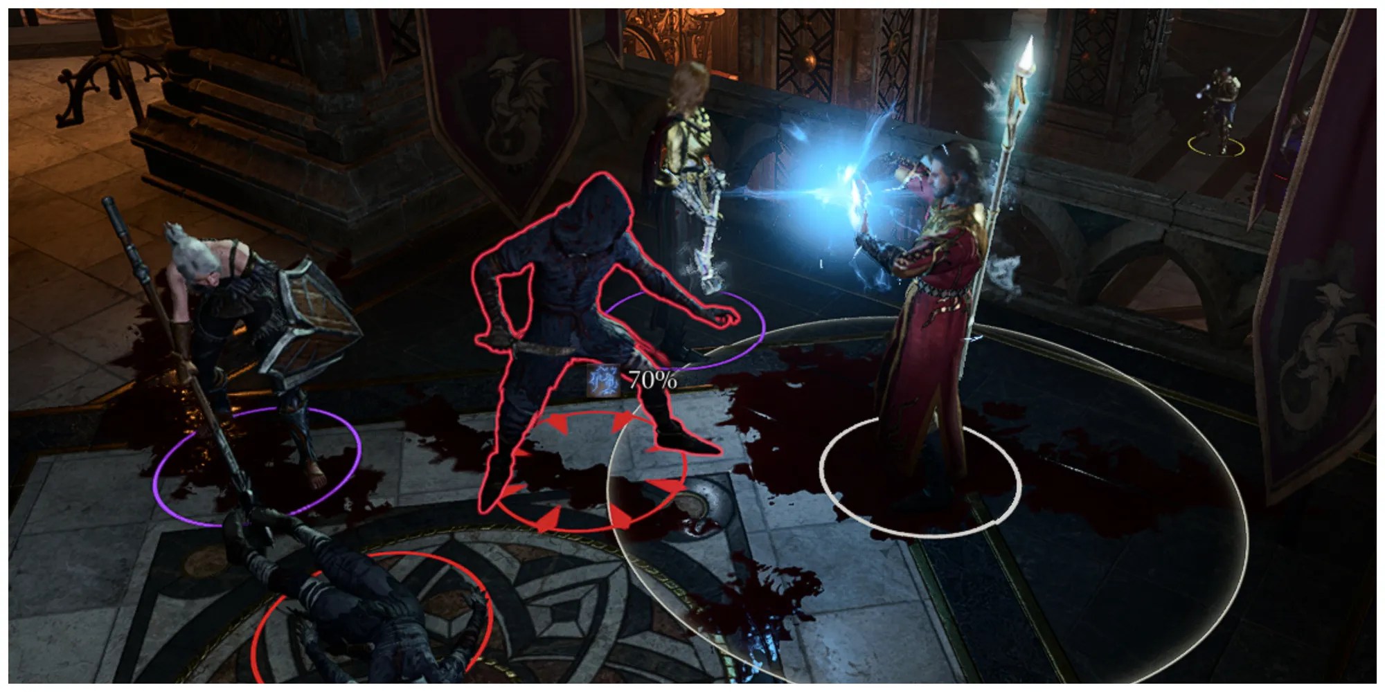 Baldur&rsquo;s Gate 3, Shocking Grasp Spell, Gale Targetting Assassin Enemy In Vault