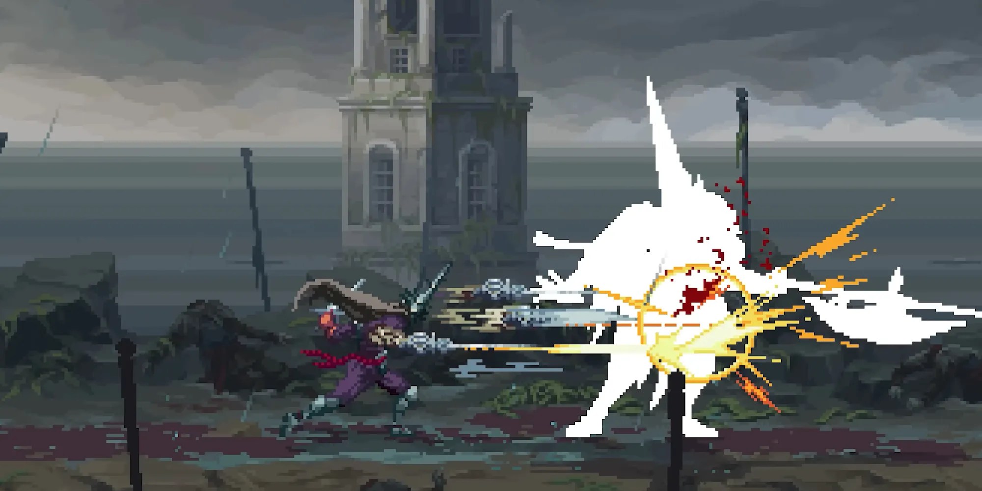 Blasphemous 2 - Player Using Silver Nail Barrage Against Boss