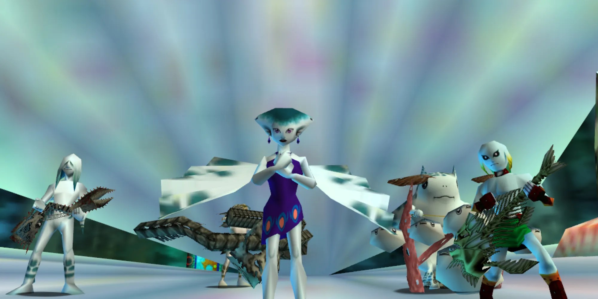 The Indigo-Gos performing in a clam shell