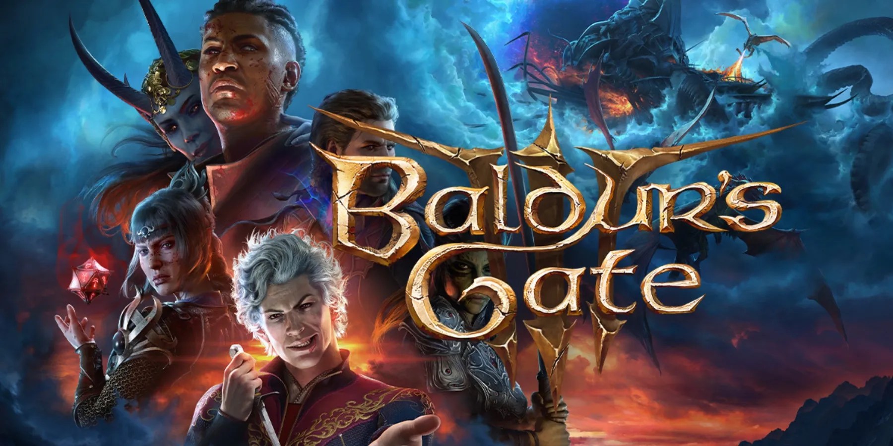 baldur&rsquo;s gate 3 key art with shadowheart, wyll, gale, astarion