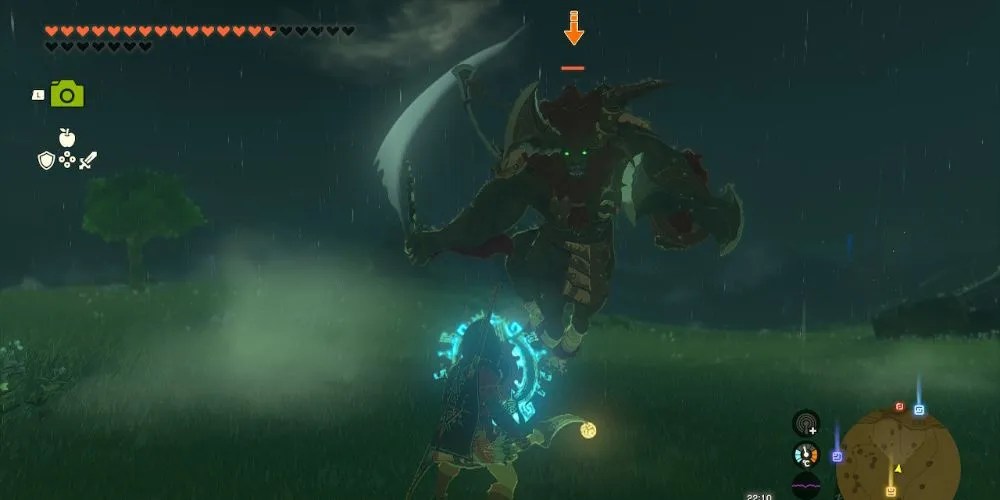 Tears of the Kingdom’s Link faces off against a Red-Maned Lynel.
